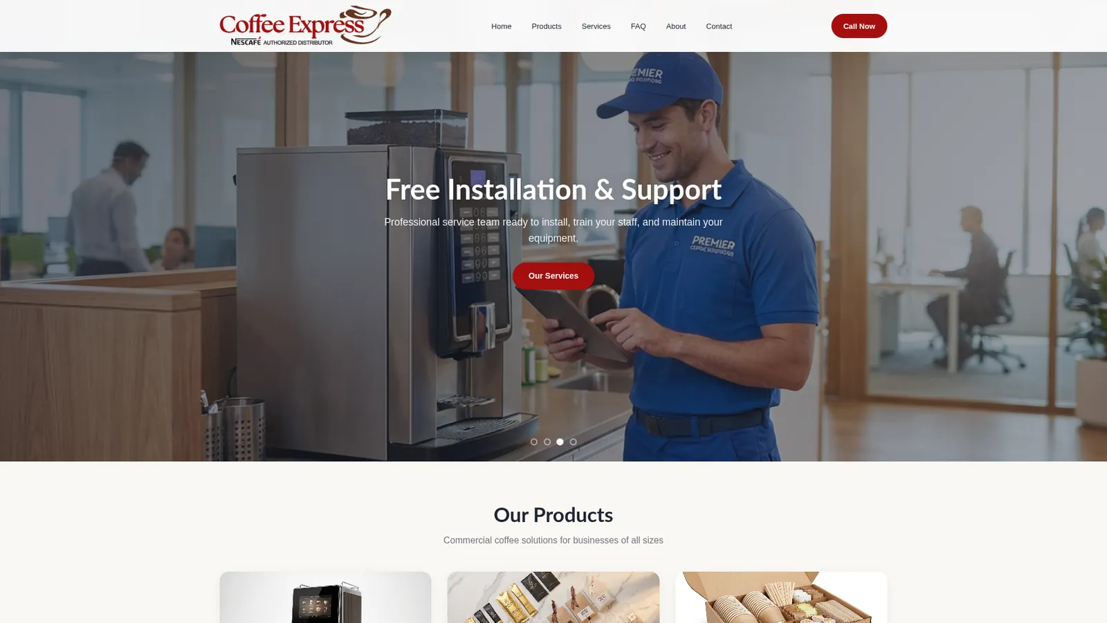 Coffee Express home page on a desktop screen