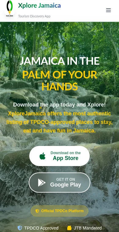 Xplore Jamaica app website on a phone