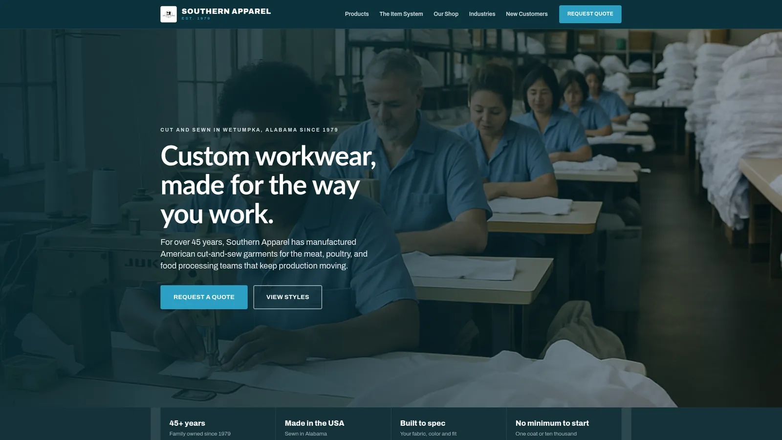 Southern Apparel home page on a desktop screen