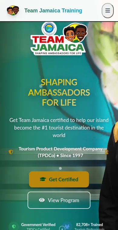Team Jamaica Training home page on a phone