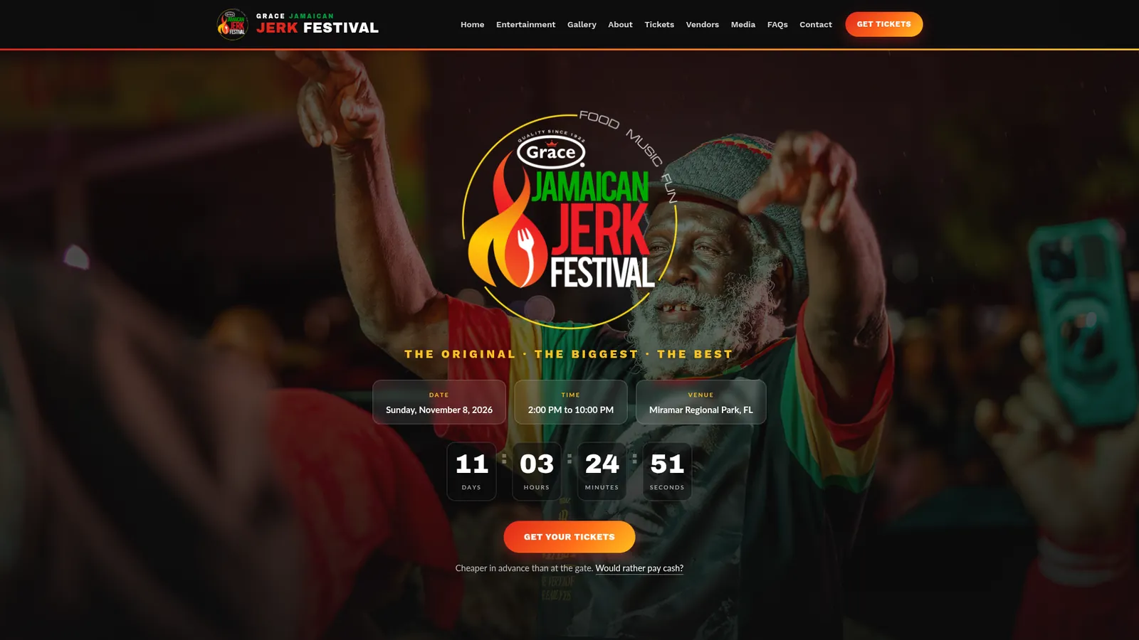 Grace Jamaican Jerk Festival home page on a desktop screen