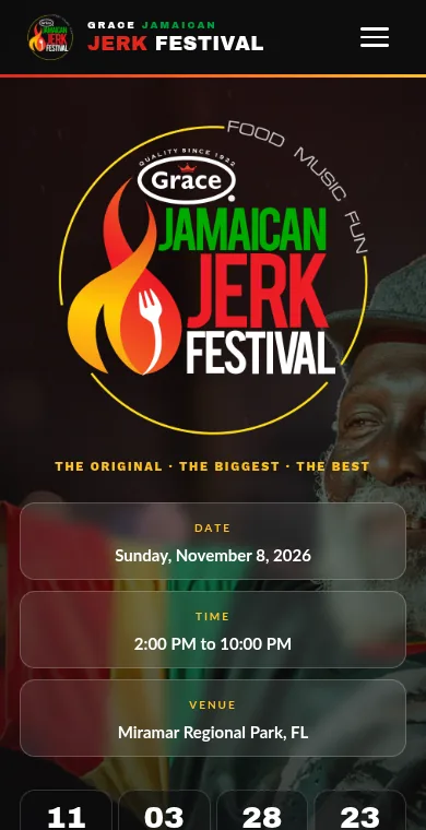 Grace Jamaican Jerk Festival home page on a phone