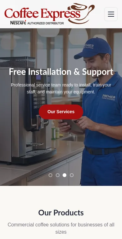 Coffee Express home page on a phone
