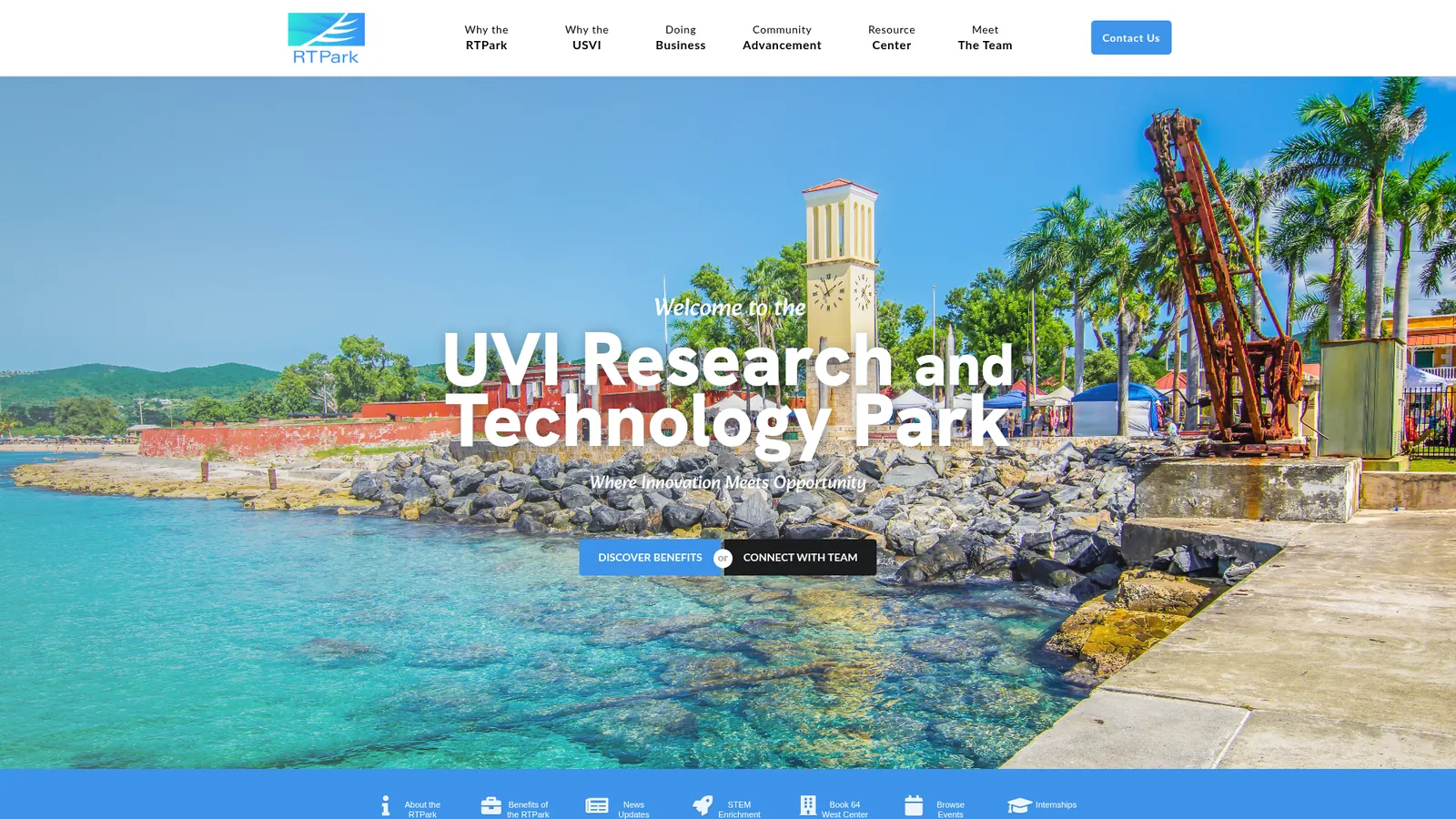 UVI Research and Technology Park home page on a desktop screen