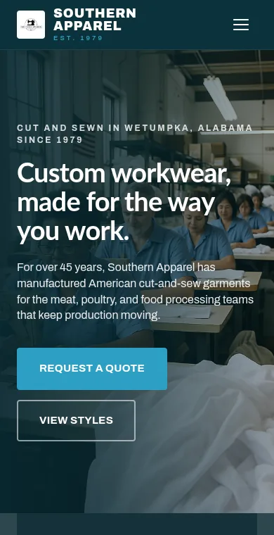 Southern Apparel home page on a phone